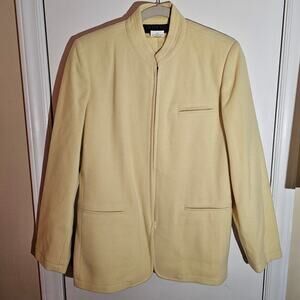 VTG Butter Yellow Zip Wool Cashmere Blazer Coat Sz 8 Old Money Minimalist Chic